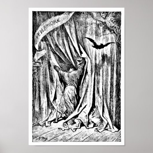 Raven Nevermore Illustratie Engraving Poster (Voorkant)