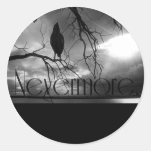 Raven - Nevermore Sunbeams & Tree B&W Ronde Sticker
