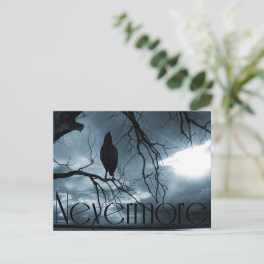 Raven - Nevermore Sunbeams & Tree Blue Briefkaart (Staand voorkant)