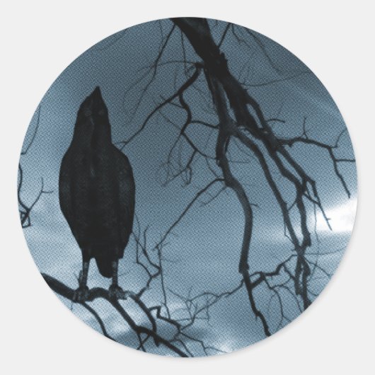Raven - Nevermore Sunbeams & Tree Blue Ronde Sticker (Voorkant)