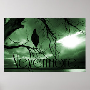 Raven - Nevermore Sunbeams Tree - Groen Poster