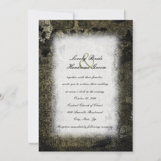 Raven Night Gothic Dark Wedding Invitation Kaart (Voorkant)
