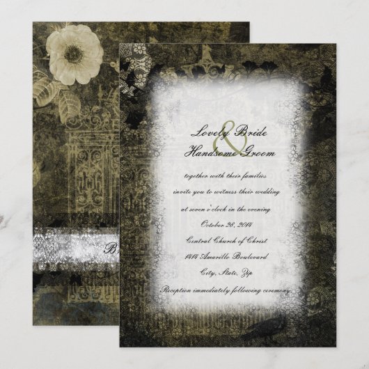 Raven Night Gothic Dark Wedding Invitation Kaart (Voorkant / Achterkant)