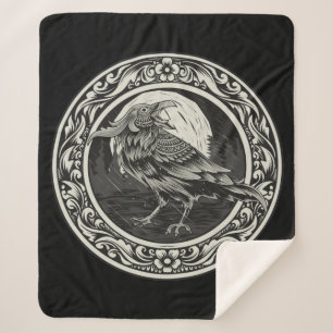 Raven Norse Black Bird Medallion Logo Art Sherpa Deken