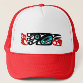 Raven - NW Coast Native Indian Style Trucker Hat Trucker Pet (Voorkant)