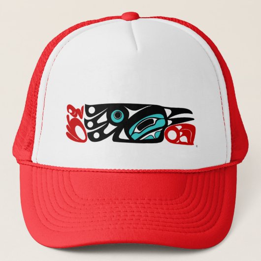 Raven - NW Coast Native Indian Style Trucker Hat Trucker Pet (Voorkant)