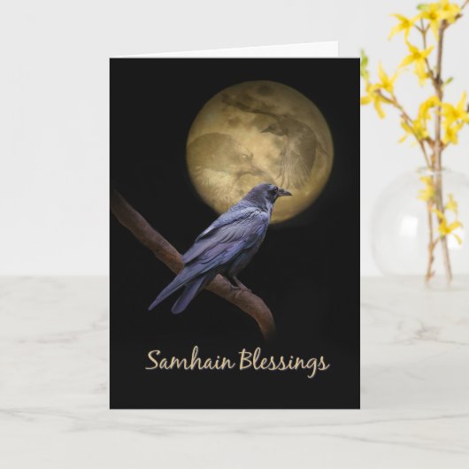 Raven of kroai Samhain Keltische zegeningen Kaart (Gele Bloem)