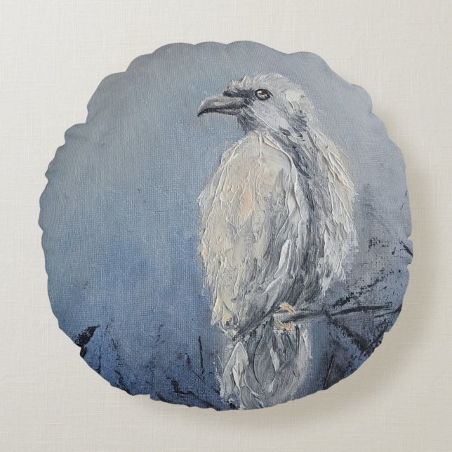 Raven olieverfschilderij Symbool Wijsheid Mysterie Rond Kussen (Voorkant)