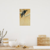 Raven on a tree branch illustration gold black poster (Keuken)