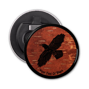 Raven on Inner Birch Bark Button Flesopener
