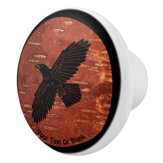 Raven on Inner Birch Bark Keramische Knop (Rechts)