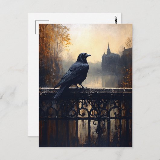 Raven on Wrought Iron Fence Gothic Briefkaart (Voorkant / Achterkant)