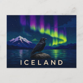 Raven onder het Noorderlicht | Iconisch IJsland Briefkaart