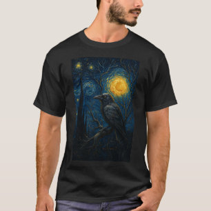 Raven onder Sterrennacht Gotische kunst T-shirt