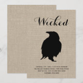 Raven op Burlap Halloween Party Invitation Kaart (Voorkant / Achterkant)