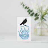 Raven op de blauwe theepot visitekaartje (Staand voorkant)