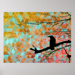 Raven op de Boom en oude quilt sky Poster