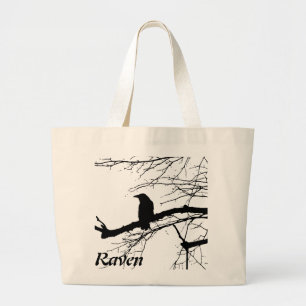 Raven op de boom grote tote bag