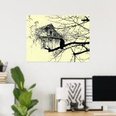 Raven op de boom, Huis in Ruins Poster (Thuiskantoor)