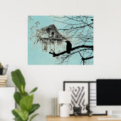Raven op de boom, Huis in Ruins Poster (Thuiskantoor)