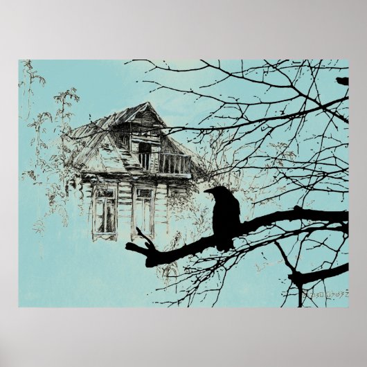 Raven op de boom, Huis in Ruins Poster (Voorkant)