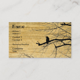 Raven op de boom met een houten achtergrond visitekaartje