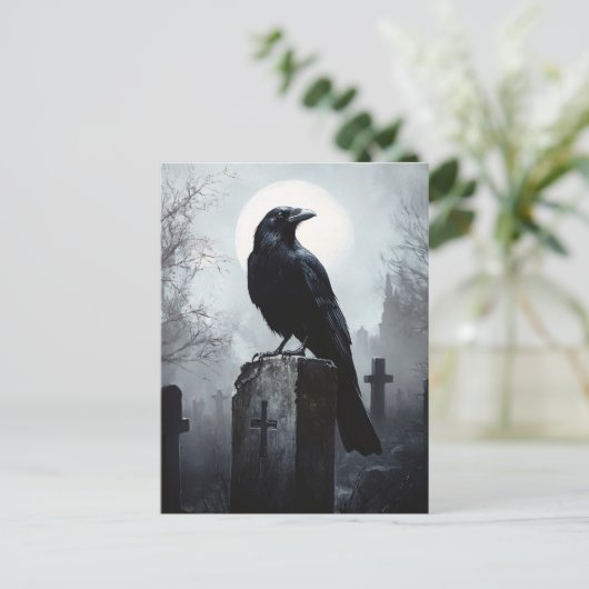 Raven op de gotische begraafplaats briefkaart (Staand voorkant)