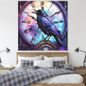 Raven op de klok Waterverf Canvas Afdruk (Insitu (Slaapkamer))