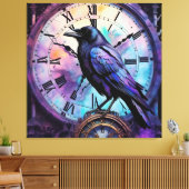 Raven op de klok Waterverf Canvas Afdruk (Insitu (Woonkamer))