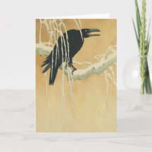 Raven op een boomtak die winterillustratie snijdt