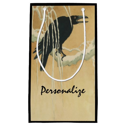 Raven op een boomtak klein cadeauzakje (Voorkant)