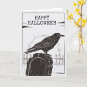 Raven op een grafsteen Halloween Wenskaart Kaart (Gele Bloem)