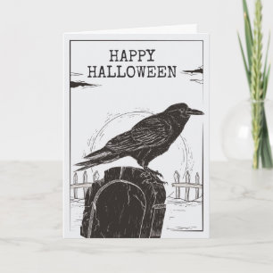 Raven op een grafsteen Halloween Wenskaart Kaart