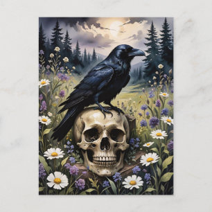 Raven op een schedel briefkaart