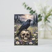 Raven op een schedel briefkaart (Staand voorkant)