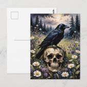 Raven op een schedel briefkaart (Voorkant / Achterkant)