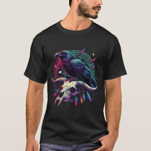 Raven op een schedel, gotisch t-shirt