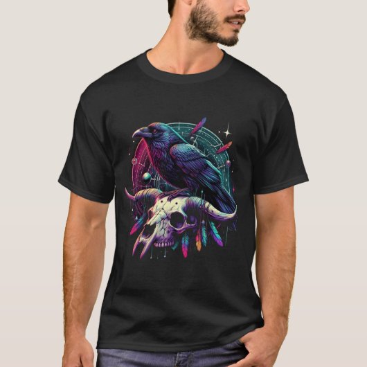 Raven op een schedel, gotisch t-shirt (Voorkant)