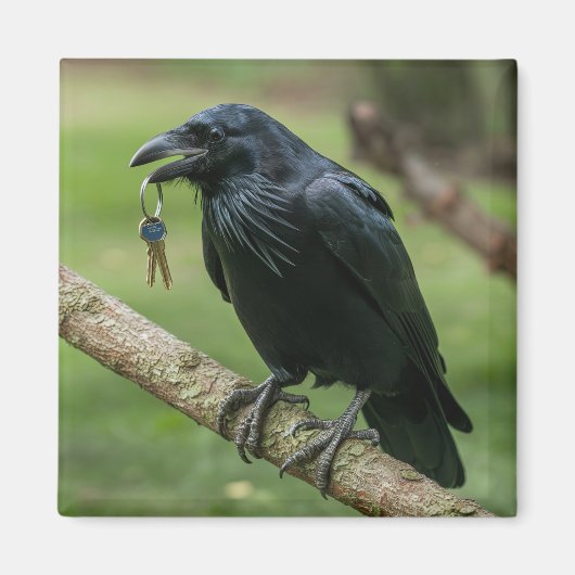 Raven op een tak met sleutel magneet (Voorkant)