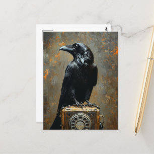 Raven op een telefoon briefkaart