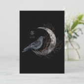 Raven op halve maan met Winter Kanji Feestdagenkaart (Staand voorkant)