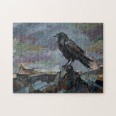 Raven op Peak – Impasto Corvid Donkere Gothic Legpuzzel (Horizontaal)