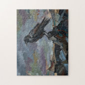 Raven op Peak – Impasto Corvid Donkere Gothic Legpuzzel (Verticaal)