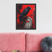 Raven op rode grafsteen canvas afdruk (Insitu (Woonkamer))