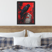 Raven op rode grafsteen canvas afdruk (Insitu (Slaapkamer))