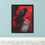 Raven op rode grafsteen canvas afdruk (Insitu (Houten vloer))