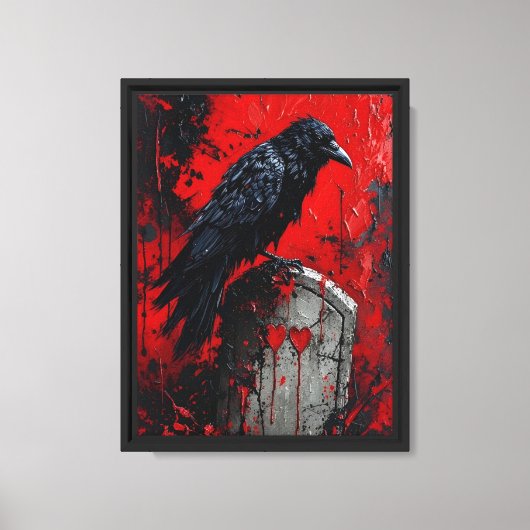 Raven op rode grafsteen canvas afdruk (Voorkant)