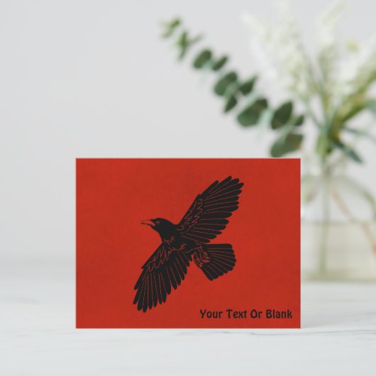 Raven op rood briefkaart (Staand voorkant)