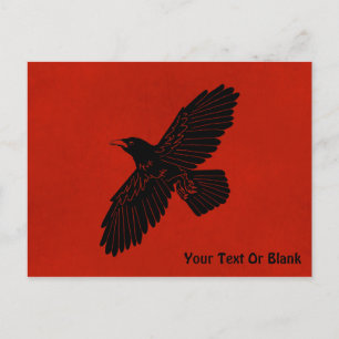 Raven op rood briefkaart
