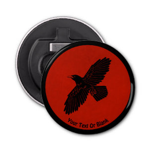 Raven op rood button flesopener
